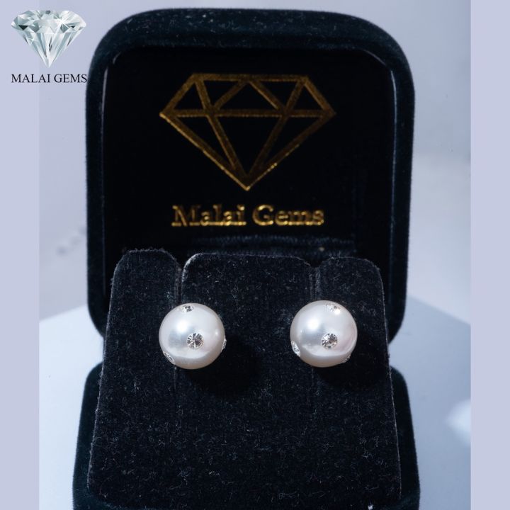 malai-gems-ต่างหูมุก-เงินแท้-silver-925-เพชรสวิส-cz-เคลือบทองคำขาว-รุ่น-21001000-แถมกล่อง-ต่างหูเพชร-ต่างหูเงินแท้