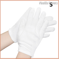 Pinellia ดอกไม้1คู่ใหม่เต็มนิ้วชายหญิงมารยาทถุงมือคอตตอนสีขาวบริกรเครื่องประดับคนงานถุงมือซึมซับเหงื่อ