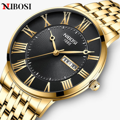 NIBOSI Top nd Watch Men Stainless Steel Business Date Clock Waterproof Luminous Watches Mens Luxury Sport Quartz Wrist Watch