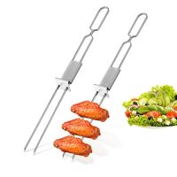 2/4/6PCS BBQ Barbecue Fork Semi-automatic Double Head Metal Skewers Barbecue Fork Camping Picnic BBQ Grill Forks Sticks Tools Cooking Utensils