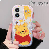 เคส Chenyyka สำหรับ VIVO Y22 Y22s เคสลายหมีน้ำผึ้งสีสันสดใสน่ารักเนื้อครีมนิ่มเคสมือถือกันกระแทกแบบใสที่สร้างสรรค์ปลอกป้องกันซิลิโคนโปร่งใสลายกล้องถ่ายรูป