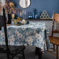 Thick Blue Oil- Print Pattern Table Cloth Retro Flower For Banquet Party Coffee Tea Dining Table Cover Rectangular Mantel Mesa