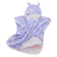 L41D 60x60cm Baby Bath Towel 6 Layers Cotton Gauze Hooded Kids Cape Poncho Cartoon Printed Breathable Ultra Absorbent Infant Up