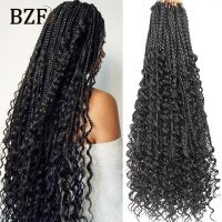 Boho Curly Goddess Box Locs Crochet Hair Braids 24 Inch 1B Pre Looped Synthetic Locs Crochets Braiding Hair Extensions For Women