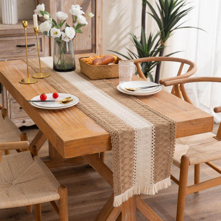 Burlap Table Runner/Placemat Natural Cotton Burlap Splicing Bohemian Style Tables Runner With