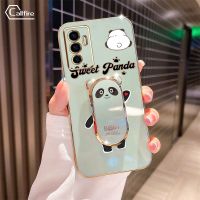 เคสโทรศัพท์กล้องรูที่มีความแม่นยำสำหรับโทรออก-รับสายเคสสำหรับ Vivo V23E 4G 5G S10E Y75 4Gโทรศัพท์คสป้องกันโทรศัพท์ตกชุบโลหะด้วยไฟฟ้าหรูหราพร้อมตัวยึดหมีแพนด้า Bing