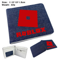 Ro-Bloxs ผู้ชายผู้หญิงกระเป๋าสตางค์การ์ตูน Bifold ซิป Trifold หนังสั้นคลิปเงินฝีมือดี Denim Bifold กระเป๋าสตางค์หนัง