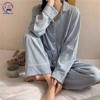 Spring Autumn Womens Sleep Lounge Pajama Long Sleeved Woman Pajama Cotton Sleepwear new large suit home clothes