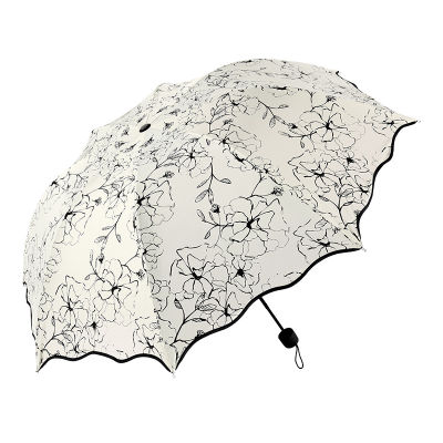 Digital Printing Hibiscus Flower Sun Umbrella Manual Folding Sun Umbrella Ladies Sunscreen Vinyl Sunshade Creative Umbrella