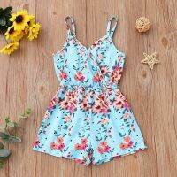 COD DSFERTEREERRE 2023 Summer Kids Jumpsuit Floral Print Strap Loose Comfortable Children Playsuits Beach Boho Kids Romper Kids Clothes Pants 0-6Y