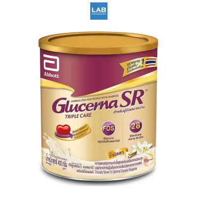 Glucerna SR Triple care Vanilla 400g. กลูเซอนา เอสอาร์ นมผงสำเร็จรูปสูตรน้ำตาลน้อย  รสวานิลลา 1 กระป๋อง 400 กรัม