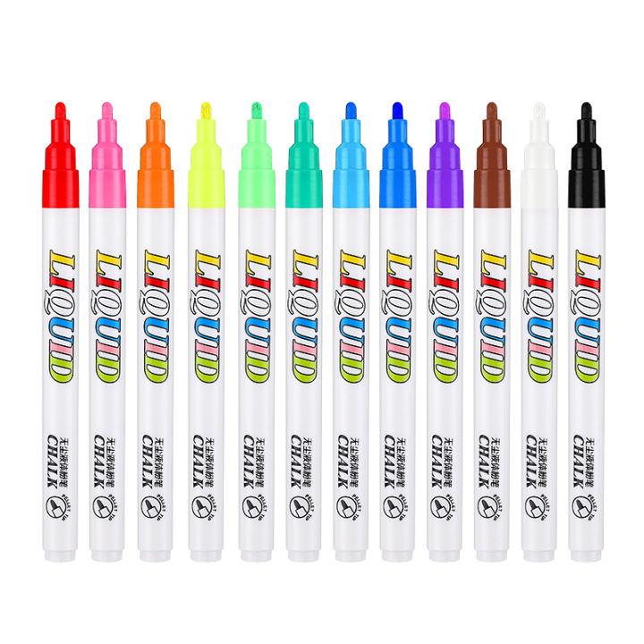 12-สี-ชุด-liquid-erasable-chalk-marker-ปากกาสำหรับกระจก-windows-เครื่องหมายกระดานดำเครื่องมือการสอนสำนักงานวัสดุ-escolar-yrrey