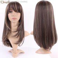 S-noilite Synthetic Hair Straight Brown Wig With Bangs For Black Women Fake Hair Heat Resistant Wigs For African American [ Hot sell ] Decoration Center