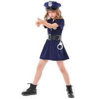 Blue Police Woman Costume for Girls Halloween Carnival Costume for Kids Full Sets Props