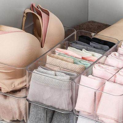 Transparent Compartments Plastic Socks Underwear Storage Box For Home Household Stackable Drawer Organizer 27cm O9M1