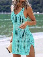 Sexy Hollow Out Beach Dress Women V Neck Sleeveless Crochet Swimsuit Cover Up Vestidos Female Bathing Suit