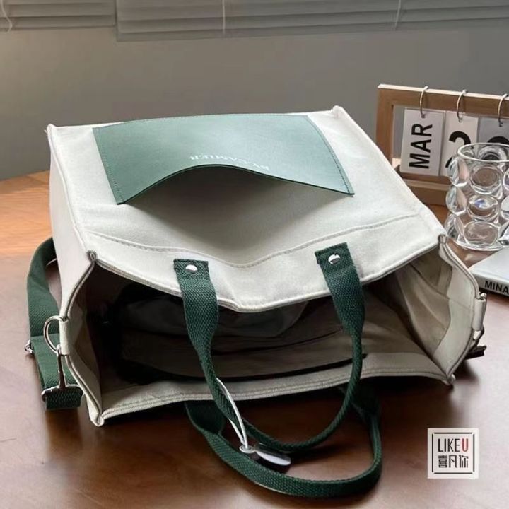 ต้นฉบับโฮมเมดซิปกระเป๋าสามมิติผ้าใบกระเป๋านักเรียนเบนโตะกล่องอาหารเรียบง่ายสบาย-ๆ-กระเป๋าสะพาย