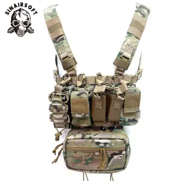 Black 6 Pocket Chest Rig - Army Assault Vest Webbing Adult Airsoft