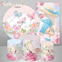 Little Princess Girl Floral Birthday Party Arched Background Table Decoration Spring theme Butterfly Round Circle Backdrop Cover