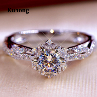 Kuhong แหวนเพชรไพลินสีขาวผู้หญิงประกาย,แหวนพลอยเงิน
