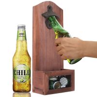 Wall Mounted Vintage Wooden Bottle Opener with Cap Catcher for Bar Kitchen Home Patio Wine Beer Bottle Cap Opener