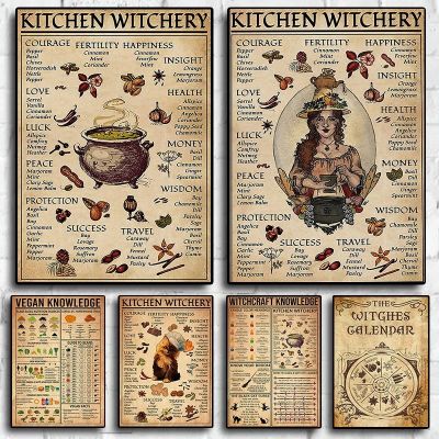 ❡☫ ครัว Witchery ตลกผ้าใบ Retro โปสเตอร์และภาพพิมพ์ตกแต่งภาพผนังแม่มด Magic ความรู้ศิลปะภาพวาดตกแต่งบ้าน