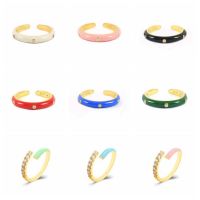 24K Gold Plated /Silver Slim Enamel Ring Resizable Adjustable White Purple Pink Blue Women Jewelry Colorful Jewelry In Spain