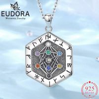 Eudora 925 Sterling Silver Yggdrasil Runes Amulet Necklace Colored Zircon Geometry Pendant Vintage Jewelry Gift For Men Women