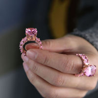 วินเทจน้ำหยด8ct สีชมพูเพชร Cz แหวนเงินแท้925หมั้นแต่งงานวงแหวนสำหรับผู้หญิงเครื่องประดับฝ่ายเจ้าสาว