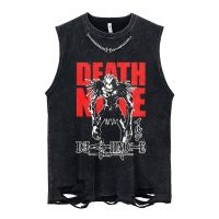 hot【DT】 Washed Men with Chain Anime Death Note Print Sleeveless T-Shirts Streetwear