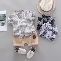 COD SDFGERTYTRRT Ready Stock 2Pcs Set Children Baby Boys Suit Clothes Beach Style Short Sleeve Korean Top Leaves T-shirt Shorts Casual Set