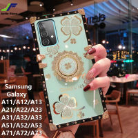 JieFie สำหรับ Samsung Galaxy A12 / A22 / A32 / A52 / A72 / A11 / A21 / A31 / A51 / A71 / A13 / A23 / A33 / A53 / A73 / A14 / A34 / A54 Luxury ดอกไม้ระยิบระยับสแควร์เคสโทรศัพท์ที่มีขาตั้งโทรศัพท์