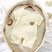 2023 Summer New Baby Thin Cotton Short Sleeve Romper Infant Boy Girl Cute Cartoon Bear Print Clothes Newborn Casual Jumpsuit