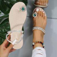 bjh♞☎●  New Rhinestone Flip-flops Sandals Bottom Flat Toe