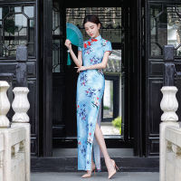 6สีผู้หญิง Plus ขนาดยาว Cheongsam Slim Vintage ฤดูร้อนชุดใหม่สไตล์จีนเครื่องแต่งกายเซ็กซี่ Elegant Elastic Dress