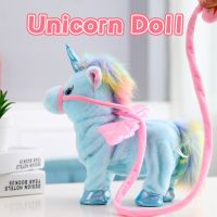 Electric with Music Big Eyes Plush Color Unicorn Stuffed Animal Soft Toys for Girls Kids Walking Talking Plush Cute Glitter