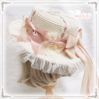 4 Colors Gorgeous Angel Straw Hat Elegant CLA Tea Party Sweet Lovely Lolita Beach Cap Flat Top Hat Cosplay Sun Hat