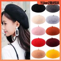 YIJIAN1984918 สีทึบทึบ หมวกเบเร่ต์ขนสัตว์ อบอุ่นและอบอุ่น ขนสัตว์หนาขึ้น หมวกเบเร่ต์ศิลปิน แข็งและแข็งแรง อุปกรณ์เสริมเสริม หมวกแก๊ปแบน หญิงหญิงหญิง