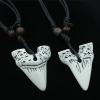 New Fashion White Bionic Bone Shark Tooth Necklace Pendant Teeth Amulet Leather Rope Chain Necklaces Jewelry For Women Men