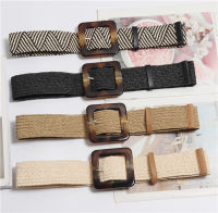 Straw Casual Ultra Wide Belt Decoration Dress Shirt Waist Seal Female Woven Vintage Carved Wood Buckle Fashion Elastic Belt New