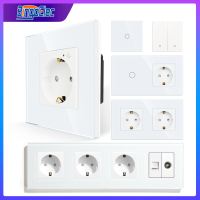 Bingoelec White Wall Sockets and SwitchesTV RJ45 Internet and USB Outlet Touch Switch with Glass Panel Wifi Socket Smart Switch-Cgefeng