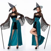 New Fashion Women Spring Autumn Halloween Girls Cosplay Witch Nightclub Queen Long Dress Party Game Costumes Dresses With Hat