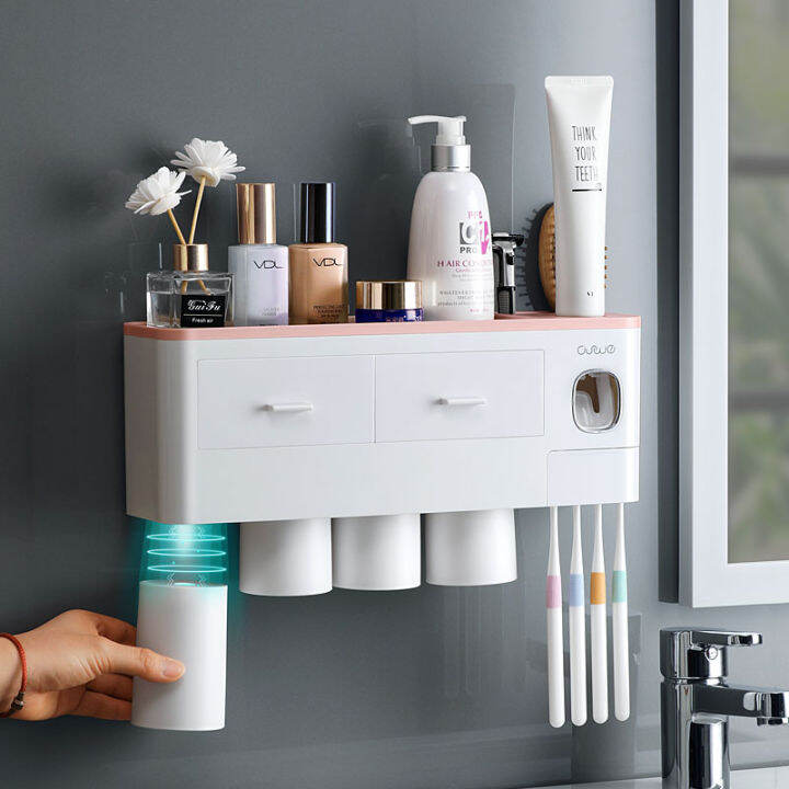 bathroom-accessories-organizer-holder-set-toothbrush-holder-wall-mount-automatic-toothpaste-dispenser-make-up-storage-rack