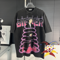 Justin Bieber เสื้อยืดผู้ชายผู้หญิงที่มีคุณภาพที่ดีที่สุดวินเทจล้าง Tee ท็อปส์แขนสั้น