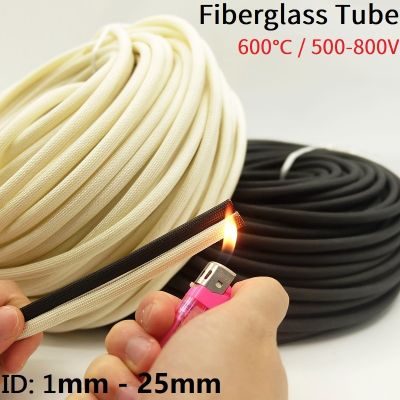 ID 1mm ~ 25mm Braided Fiberglass Sleeve HTG 600 Deg.C High Temperature Chemical Glass Fiber Tube Fiberglass Sleeving Black White Electrical Circuitry