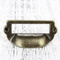 DRELD 1Pc Antique Brass Label Pull Frame Handle File Name Card Holder For Furniture Cabinet Drawer Box Case Hardware 82x40mm