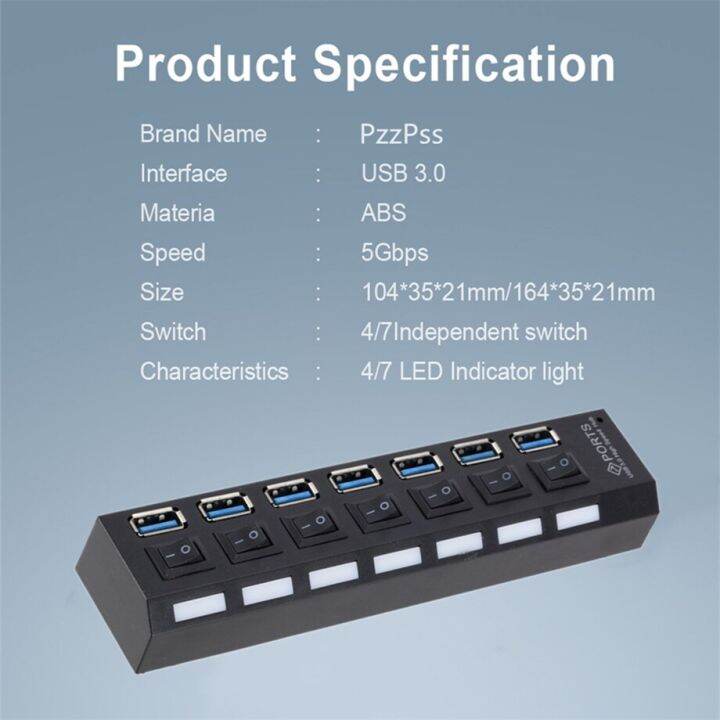 usb-pzzpss-3-0ฮับยูเอสบีฮับ-usb-3-0ที่พ้วง-usb-ตัวแยก-usb-ใช้อะแดปเตอร์4-7พอร์ตตัวขยายหลายอันฮับ2-0-usb3พร้อมสวิตช์สำหรับพีซี