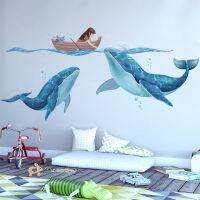 [SHIJUEHEZI] Cartoon Girl Boat Wall Sticker DIY Whales Animals Mural Decals for Kids Rooms Baby Bedroom Nursery Home Decoration