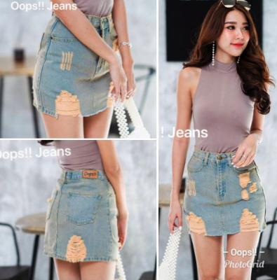 พร้อมส่ง !!* Oops jeans กระโปรงผู้หญิง กระโปรงยีนส์ กระโปรงกางเกง กระโปรงเอวสูง สะกิดขาดเก๋ๆ ผ้ายีนส์แท้ ยาว 14 นิ้ว สียีนส์สนิม จัดส่งเร็ว 1-2 วัน คุณภาพด