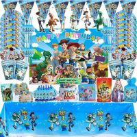 Theme งานเลี้ยงวันเกิดบอลลูน Buzz Lightyear &amp; Woody Tableware Kid Party Banner Decor Napkin Cup Supplies